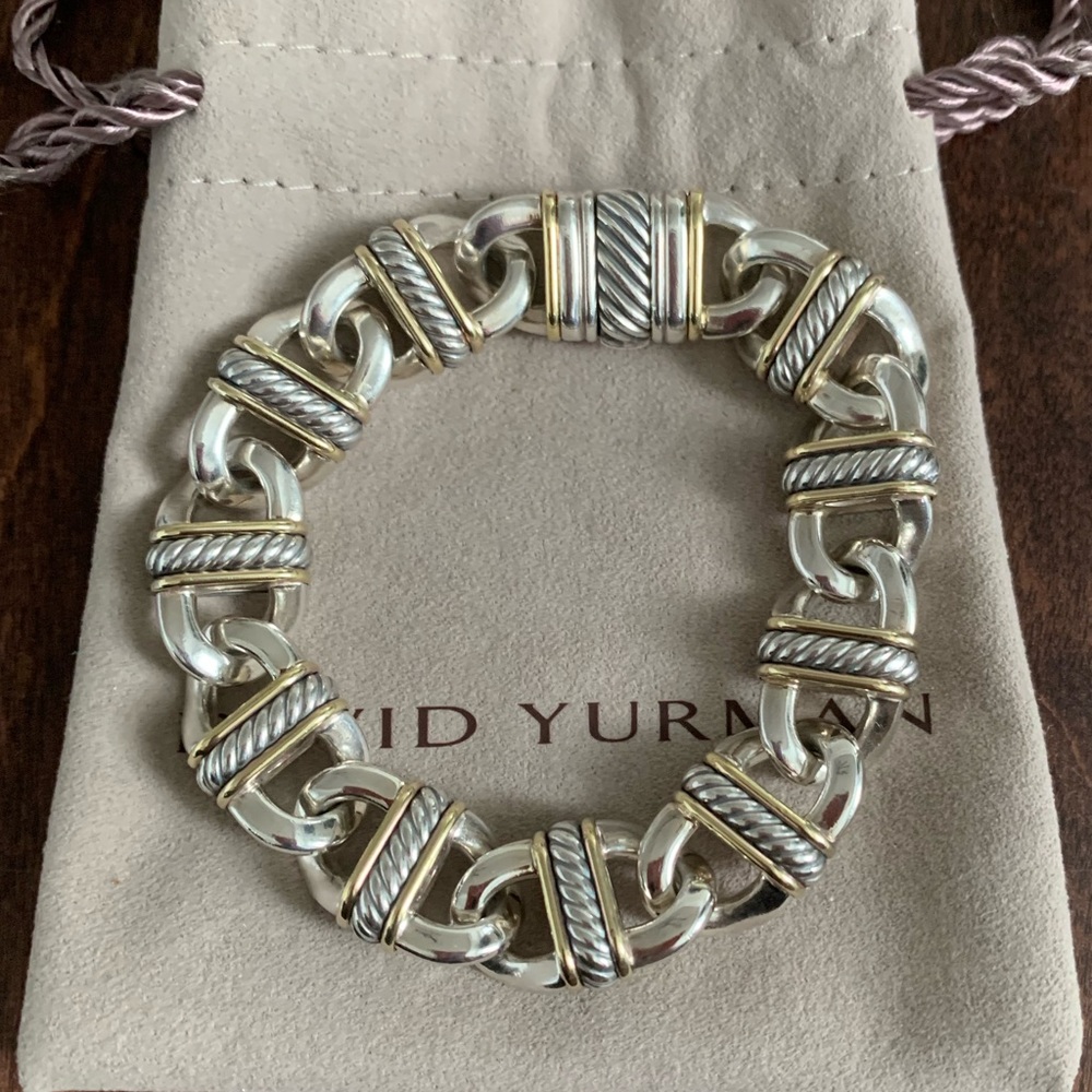 David Yurman Two-Tone Sterling & 18k Gold Madison Link Bracelet - Picture 2 of 11